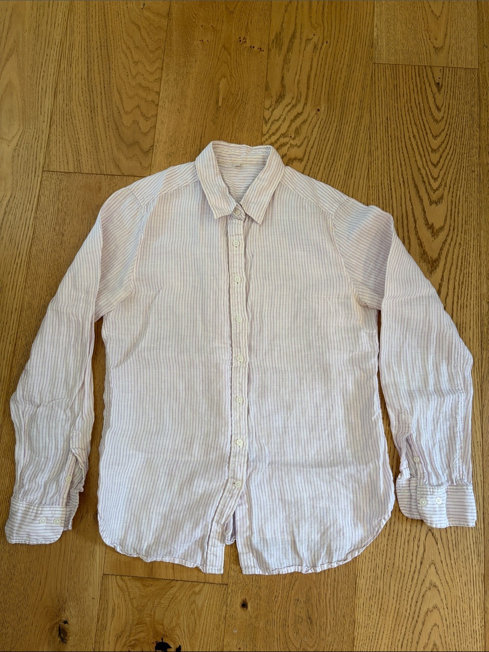 Muji Women's Lavender / Light Pink Striped Button-Down Linen Shirt